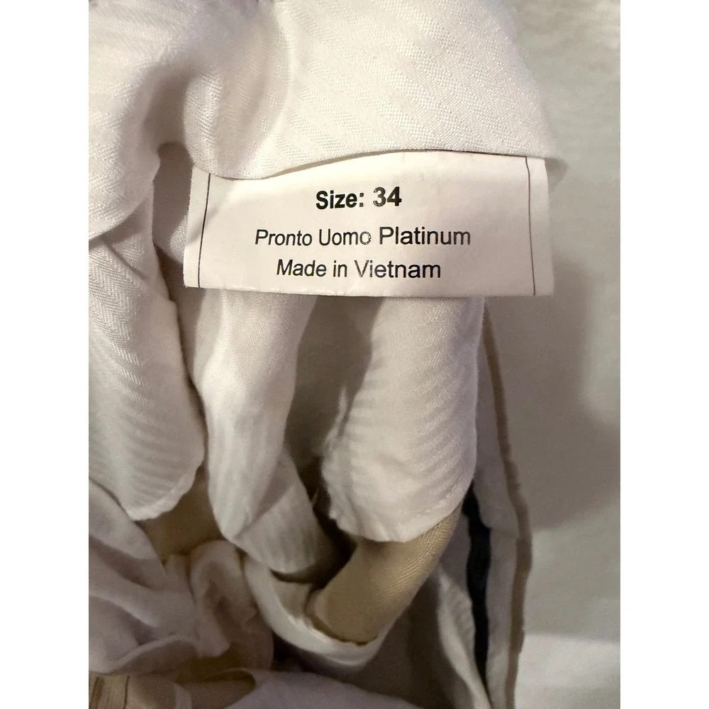 Mens Tan Linen Blend Dress Pants Khaki Straight Leg Trousers Size 34x26 Summer